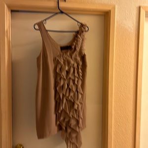 H&M tan mini dress with ruffles down the side sshort sleeves